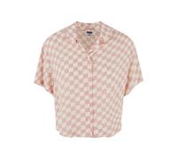 Kurzarmshirt URBAN CLASSICS "Urban Classics Damen Ladies Resort Shirt", Damen, Gr. XS, lemonadepinkcheck, 100% Viskose, geblümt, loose fit, amerikanischer Ausschnitt, Shirts (56098358-XS) lemonadepink