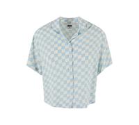 Kurzarmshirt URBAN CLASSICS "Urban Classics Damen Ladies Resort Shirt", Damen, Gr. XS, oceanblaucheck, 100% Viskose, geblümt, loose fit, amerikanischer Ausschnitt, Shirts (57419159-XS) oceanblaucheck