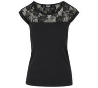 Kurzarmshirt URBAN CLASSICS "Urban Classics Damen Ladies Top Laces Tee", Damen, Gr. XS, schwarz, 100% Baumwolle, unifarben, slim fit, Rundhals, Shirts (42592246-XS) schwarz