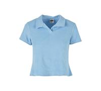 Kurzarmshirt URBAN CLASSICS "Urban Classics Damen Ladies Towel Polo Tee", Damen, Gr. S, blau (balticblau), 100% Baumwolle, unifarben, normal, amerikanischer Ausschnitt, Shirts (71199805-S) balticblau