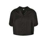 Kurzarmshirt URBAN CLASSICS "Urban Classics Damen Ladies Viscose Satin Resort Shirt", Damen, Gr. L, schwarz, 100% Viskose, unifarben, loose fit, amerikanischer Ausschnitt, Shirts (95772909-L) schwarz