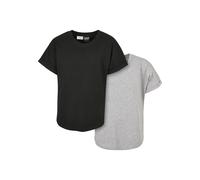 Kurzarmshirt URBAN CLASSICS "Urban Classics Herren Boys Long Shaped Turnup Tee 2-Pack", Damen, Gr. 134/140, grau schwarz, 100% Baumwolle, unifarben, oversize, Rundhals, Shirts (78166404-134) grau schw
