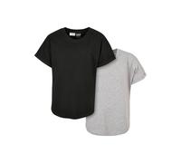 Kurzarmshirt URBAN CLASSICS "Urban Classics Herren Boys Long Shaped Turnup Tee 2-Pack", Mädchen, Gr. 134/140, grau schwarz, 100% Baumwolle, unifarben, oversize, Rundhals, Shirts (78166404-134) grau sc