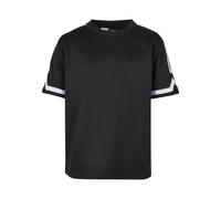 Kurzarmshirt URBAN CLASSICS "Urban Classics Herren Boys Oversized Stripes Mesh Tee", Jungen, Gr. 134/140, schwarz, 100% Polyester, unifarben, oversize, Rundhals, Shirts (47612929-134) schwarz