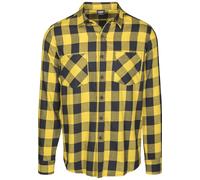 Kurzarmshirt URBAN CLASSICS "Urban Classics Herren Checked Flanell Shirt", Herren, Gr. S, gelb (blk, honey), 100% Baumwolle, kariert, normal, amerikanischer Ausschnitt, Shirts (58063662-S) blk, honey