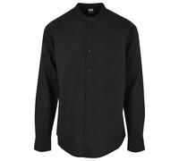 Kurzarmshirt URBAN CLASSICS "Urban Classics Herren Cotton Linen Stand Up Collar Shirt", Herren, Gr. M, schwarz, 55% Leinen, 45% Baumwolle, unifarben, normal, amerikanischer Ausschnitt, Shirts Kurzarms