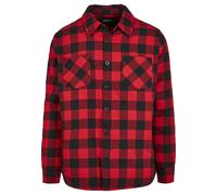 Kurzarmshirt URBAN CLASSICS "Urban Classics Herren Padded Check Flannel Shirt", Herren, Gr. L, rot (schwarz, rot), 100% Baumwolle, kariert, normal, amerikanischer Ausschnitt, Shirts (17638029-L) schwa