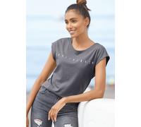 Kurzarmshirt VENICE BEACH, Damen, Gr. 44/46, grau, Jersey, Obermaterial: 100% Baumwolle, unifarben, casual, figurumspielend hüftlang, Rundhals, Kurzarm, Shirts, mit Logoprint vorne, T-Shirt aus Baumwo