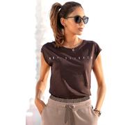 Kurzarmshirt VENICE BEACH, Damen, Gr. 48/50, braun (dunkelbraun), Jersey, Obermaterial: 100% Baumwolle, unifarben, figurumspielend hüftlang, Rundhals, Shirts, mit glänzendem Logodruck, T-Shirt aus Bau