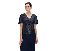 Kurzarmshirt VERA MONT "Damen kurzarm", Damen, Gr. 44, blau (night sky), Obermaterial: 93% Polyester, 7% Elasthan; Futter: 92% Polyamid, 8% Elasthan, festlich, figurbetont normal, V-Ausschnitt, Shirts