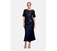 Kurzarmshirt VERA MONT "Damen mit Flügelärmeln", Damen, Gr. 34, blau (night sky), Stoff, Obermaterial: 93% Polyester, 7% Elasthan. Futter: 100% Polyester, festlich, figurbetont normal, Rundhals, Shirt