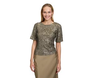 Kurzarmshirt VERA MONT "Damen mit Flügelärmeln", Damen, Gr. 42, blau (turf), Obermaterial: 93% Polyester, 7% Elasthan; Futter: 100% Polyester, festlich, figurbetont normal, Rundhals, Shirts, Paillette