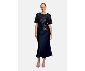 Kurzarmshirt VERA MONT "Damen mit Flügelärmeln", Damen, Gr. 44, blau (night sky), Stoff, Obermaterial: 93% Polyester, 7% Elasthan. Futter: 100% Polyester, festlich, figurbetont normal, Rundhals, Shirt