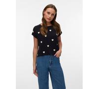 Kurzarmshirt VERO MODA "VMAVA SS TOP MULTI AOP NOOS", Damen, Gr. L, schwarz aop:weiß heart, Jersey, Obermaterial: 95% Lyocell, 5% Elasthan, bedruckt, regular fit normal, Rundhals, Shirts, Materialmix,