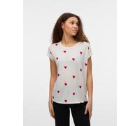 Kurzarmshirt VERO MODA "VMAVA SS TOP MULTI AOP NOOS", Damen, Gr. L, snow weiß aop:rot salsa hearts, Jersey, Obermaterial: 95% Lyocell, 5% Elasthan, bedruckt, regular fit normal, Rundhals, Shirts, Mate