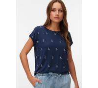 Kurzarmshirt VERO MODA "VMAVA SS TOP MULTI AOP NOOS", Damen, Gr. M, blau (navy blazer aop:snow weiß anchor), Jersey, Obermaterial: 95% Lyocell, 5% Elasthan, bedruckt, regular fit normal, Rundhals, Shi