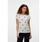 Kurzarmshirt VERO MODA "VMAVA SS TOP MULTI AOP NOOS", Damen, Gr. M, weiß (snow weiß aop:navy blazer hearts), Jersey, Obermaterial: 95% Lyocell, 5% Elasthan, bedruckt, regular fit normal, Rundhals, Shi