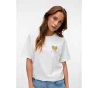 Kurzarmshirt VERO MODA "VMAYA CATY SS TOP BOX JRS GA", Damen, Gr. M, weiß (snow weiß print:artichoke), Jersey, Obermaterial: 100% Baumwolle, bedruckt, oversize normal, Rundhals, Shirts (90620218-M) sn