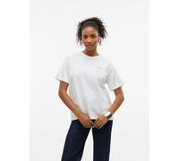 Kurzarmshirt VERO MODA "VMAYA CATY SS TOP BOX JRS GA", Damen, Gr. M, weiß (snow weiß print:lemonade), Jersey, Obermaterial: 100% Baumwolle, bedruckt, oversize normal, Rundhals, Shirts Kurzarmshirt (14