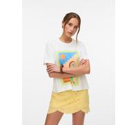 Kurzarmshirt VERO MODA "VMBETA METTE SS TOP BOX JRS GA", Damen, Gr. XS, weiß (snow weiß print:granada), Jersey, Obermaterial: 100% Baumwolle, bedruckt, loose fit, Rundhals, Shirts Kurzarmshirt (710937