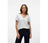 Kurzarmshirt VERO MODA "VMBITONA S/S V-NECK T-SHIRT JRS BTQ GA", Damen, Gr. XS, weiß (snow weiß print:lemon print), Jersey, Obermaterial: 100% Baumwolle, bedruckt, regular fit normal, V-Ausschnitt, Sh