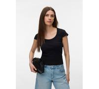 Kurzarmshirt VERO MODA "VMCHLOE CS SHORT U-NECK NOOS", Damen, Gr. S, schwarz, Jersey, Obermaterial: 95% Baumwolle, 5% Elasthan, unifarben, normal, tiefer Rundhals, Shirts, Baumwollmischung (47951107-S