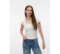 Kurzarmshirt VERO MODA "VMCHLOE CS SHORT U-NECK NOOS", Damen, Gr. S, weiß (snow weiß), Jersey, Obermaterial: 95% Baumwolle, 5% Elasthan, unifarben, normal, tiefer Rundhals, Shirts, Baumwollmischung (9