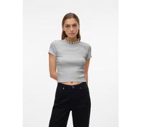 Kurzarmshirt VERO MODA "VMCHLOE SS SHORT TOP JRS NOOS", Damen, Gr. L, grau (light grau melange), Feinripp, Obermaterial: 95% Baumwolle, 5% Elasthan, unifarben, figurbetont taillenlang, Rundhals, Shirt