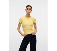 Rundhalsshirt VERO MODA "VMCHLOE SS SHORT TOP JRS NOOS", Damen, Gr. M (38), gelb (lemon meringue), Feinripp, Obermaterial: 95% Baumwolle, 5% Elasthan, unifarben, modisch, kurz, Rundhals, Kurzarm, Shir