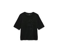 Kurzarmshirt VERO MODA "VMHALI SS EMBROIDERY TOP JRS", Damen, Gr. S, schwarz, Jersey, Obermaterial: 50% Viskose, 45% Polyester, 5% Elasthan, unifarben, normal, Rundhals, Shirts, Viskosemischung (72626