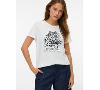 Kurzarmshirt VERO MODA "VMJAMAICA S/S T-SHIRT JRS BTQ", Damen, Gr. M, snow weiß print:print with schwarz rhinestones, Jersey, Obermaterial: 100% Baumwolle, bedruckt, normal, Rundhals, Shirts, Baumwoll