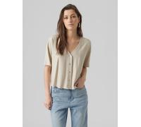 Kurzarmshirt VERO MODA "VMJESMILO 2/4 SHIRT WVN GA NOOS", Damen, Gr. XL (42), silber lining, Web, Obermaterial: 55% Viskose, 45% Leinen, figurumspielend kurz, V-Ausschnitt, Shirts, mit V-Ausschnitt (6