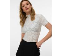 Kurzarmshirt VERO MODA "VMLAYLA SS TOP JRS NOOS", Damen, Gr. L, snow weiß, Jersey, Obermaterial: 96% Polyester, 4% Elasthan, unifarben, normal, hoch geschlossener Ausschnitt, Shirts, Materialmix (7744