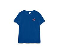 Kurzarmshirt VERO MODA "VMLILAH S/S O-NECK T-SHIRT JRS BTQ", Damen, Gr. M, blau (navy peony print:abstract embroidery 2), Jersey, Obermaterial: 100% Baumwolle, bedruckt, bestickt, regular fit normal, 