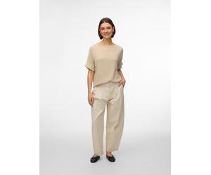 Kurzarmshirt VERO MODA "VMLUNA 2/4 BOATNECK TOP JRS NOOS", Damen, Gr. M, pumice stone, Jersey, Obermaterial: 76% Polyester, 20% Viskose, 4% Elasthan, unifarben, regular fit normal, U-Boot-Ausschnitt, 