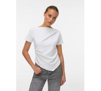 Kurzarmshirt VERO MODA "VMMILLE SS BOATNECK SHORT TOP JRS NOOS", Damen, Gr. XS, hellweiß, Jersey, Obermaterial: 53% Polyester, 42% Viskose, 5% Elasthan, unifarben, regular fit normal, Shirts, Material