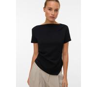 Kurzarmshirt VERO MODA "VMMILLE SS BOATNECK SHORT TOP JRS NOOS", Damen, Gr. XS, schwarz, Jersey, Obermaterial: 53% Polyester, 42% Viskose, 5% Elasthan, unifarben, regular fit normal, Shirts, Materialm