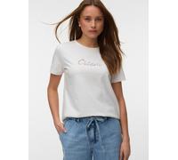 Kurzarmshirt VERO MODA "VMMIRANDA SIF SS TOP BOX JRS", Damen, Gr. XS, snow weiß detail:cream, Jersey, Obermaterial: 100% Baumwolle, regular fit normal, Rundhals, Shirts, Baumwolle, regular fit (108016