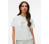 Kurzarmshirt VERO MODA "VMPALMA METTE SS TOP BOX JRS", Damen, Gr. M, snow weiß print:palm, Jersey, Obermaterial: 100% Baumwolle, bedruckt, normal normal, Rundhals, Shirts, Baumwolle (37315043-M) snow