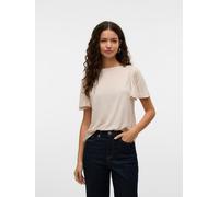 Kurzarmshirt VERO MODA "VMPALOMA ONELLA SS BOATNECK TOP VMA NOOS", Damen, Gr. M, beige (oatmeal), Jersey, Obermaterial: 88% Polyester, 12% Leinen, unifarben, regular fit normal, U-Boot-Ausschnitt, wei