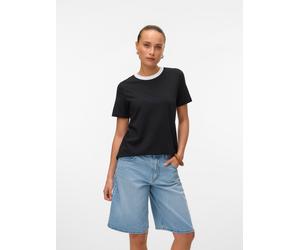 Kurzarmshirt VERO MODA "VMPAULINA SS T-SHIRT GA JRS NOOS", Damen, Gr. M, weiß (schwarz detail:hellweiß neckline), Jersey, Obermaterial: 100% Baumwolle, unifarben, normal, Rundhals, Shirts, Baumwolle,