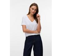 Kurzarmshirt VERO MODA "VMPAULINA SS V-NECK T-SHIRT JRS NOOS", Damen, Gr. S, hellweiß, Jersey, Obermaterial: 100% Baumwolle, unifarben, normal, V-Ausschnitt, Shirts Kurzarmshirt, Baumwolle (39304749-S