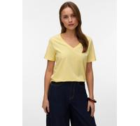 Kurzarmshirt VERO MODA "VMPAULINA SS V-NECK T-SHIRT JRS NOOS", Damen, Gr. XL, lemon meringue, Jersey, Obermaterial: 100% Baumwolle, unifarben, normal, V-Ausschnitt, Shirts Kurzarmshirt, Baumwolle, Top