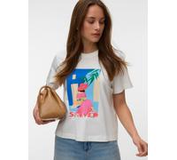 Kurzarmshirt VERO MODA "VMSALLI METTE SS TOP BOX JRS", Damen, Gr. S, snow weiß print:summer, Jersey, Obermaterial: 100% Baumwolle, bedruckt, regular fit normal, Rundhals, Shirts, Baumwolle, regular fi