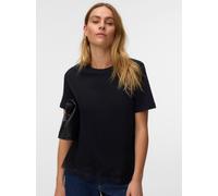 Kurzarmshirt VERO MODA "VMSARA METTE LACE SS T-SHIRT JRS NOOS", Damen, Gr. L, schwarz detail:lace dtm, Jersey, Obermaterial: 100% Baumwolle, unifarben, regular fit normal, Rundhals, Shirts, Baumwolle,