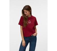 Kurzarmshirt VERO MODA "VMSARA METTE SS TOP BOX JRS GA NOOS", Damen, Gr. L, biking rot print:1 smile hellweiß, Jersey, Obermaterial: 100% Baumwolle, bedruckt, regular fit normal, Rundhals, Shirts, Bau