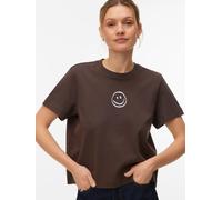 Kurzarmshirt VERO MODA "VMSARA METTE SS TOP BOX JRS GA NOOS", Damen, Gr. M, braun (chocolate braun print:1 smile hellweiß), Jersey, Obermaterial: 100% Baumwolle, bedruckt, regular fit normal, Rundhals