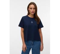 Kurzarmshirt VERO MODA "VMSARA METTE SS TOP BOX JRS GA NOOS", Damen, Gr. S, navy blazer print:hellweiß anker, Jersey, Obermaterial: 100% Baumwolle, bedruckt, regular fit normal, Rundhals, Shirts, Baum