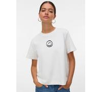 Kurzarmshirt VERO MODA "VMSARA METTE SS TOP BOX JRS GA NOOS", Damen, Gr. S, snow weiß print:1 smile, Shirts, Baumwolle, regular fit (15206131-S) snow weiß print:1 smile