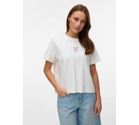 Kurzarmshirt VERO MODA "VMSARA METTE SS TOP BOX JRS GA NOOS", Damen, Gr. XS, snow weiß detail:rio rot heart, Jersey, Obermaterial: 100% Baumwolle, regular fit normal, Rundhals, Shirts, Baumwolle, regu